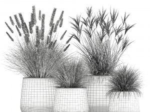 dried reeds in a rusty flowerpot for the interior 1058 3D Модель