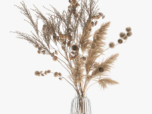 bouquet of dried flowers in a vase 185 3D Model