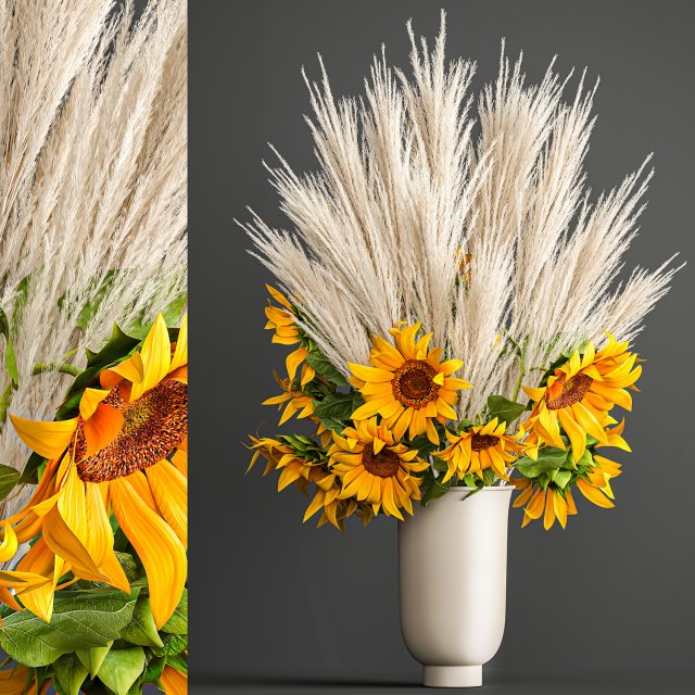 decorative bouquet of dried pampas grass 198 3D Model .c4d .max .obj .3ds .fbx .stl .blend
