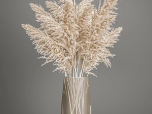 decorative bouquet of white dried pampas grass 203 3D Model