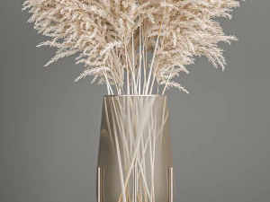 decorative bouquet of white dried pampas grass 203 3D Model