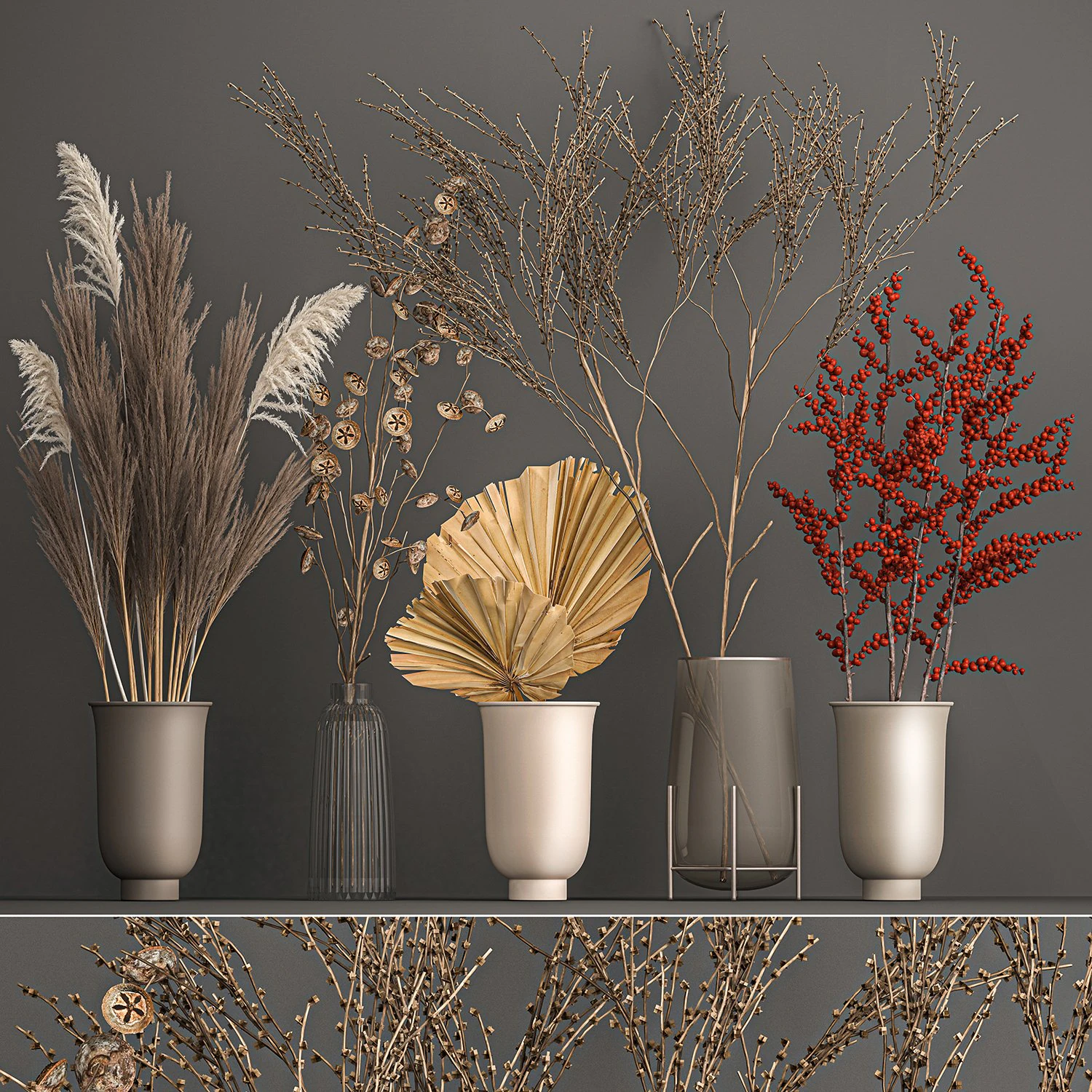 collection of bouquets of dried flowers 206 3D Model .c4d .max .obj .3ds .fbx .stl .blend 