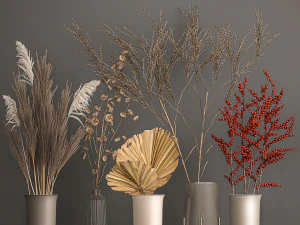 collection of bouquets of dried flowers 206 3D Model