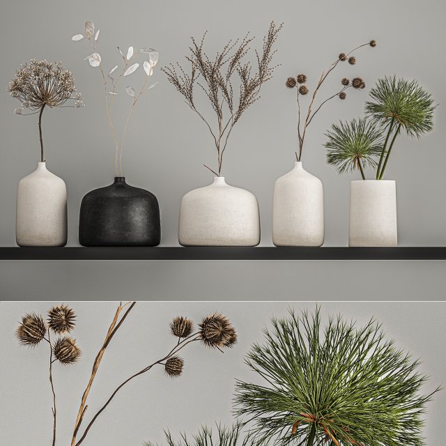 collection of bouquets of dried flowers 210 3D Model .c4d .max .obj .3ds .fbx .stl .blend 