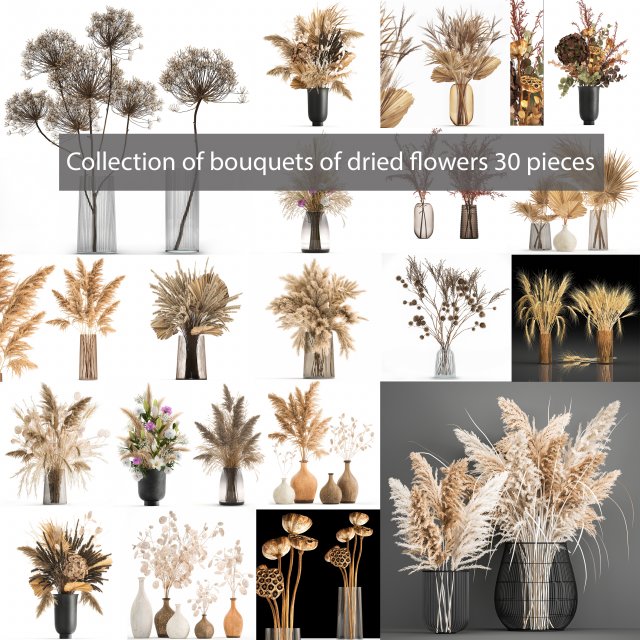 collection of bouquets of dried flowers 30 pieces Model 3D .c4d .max .obj .3ds .fbx .stl .blend 