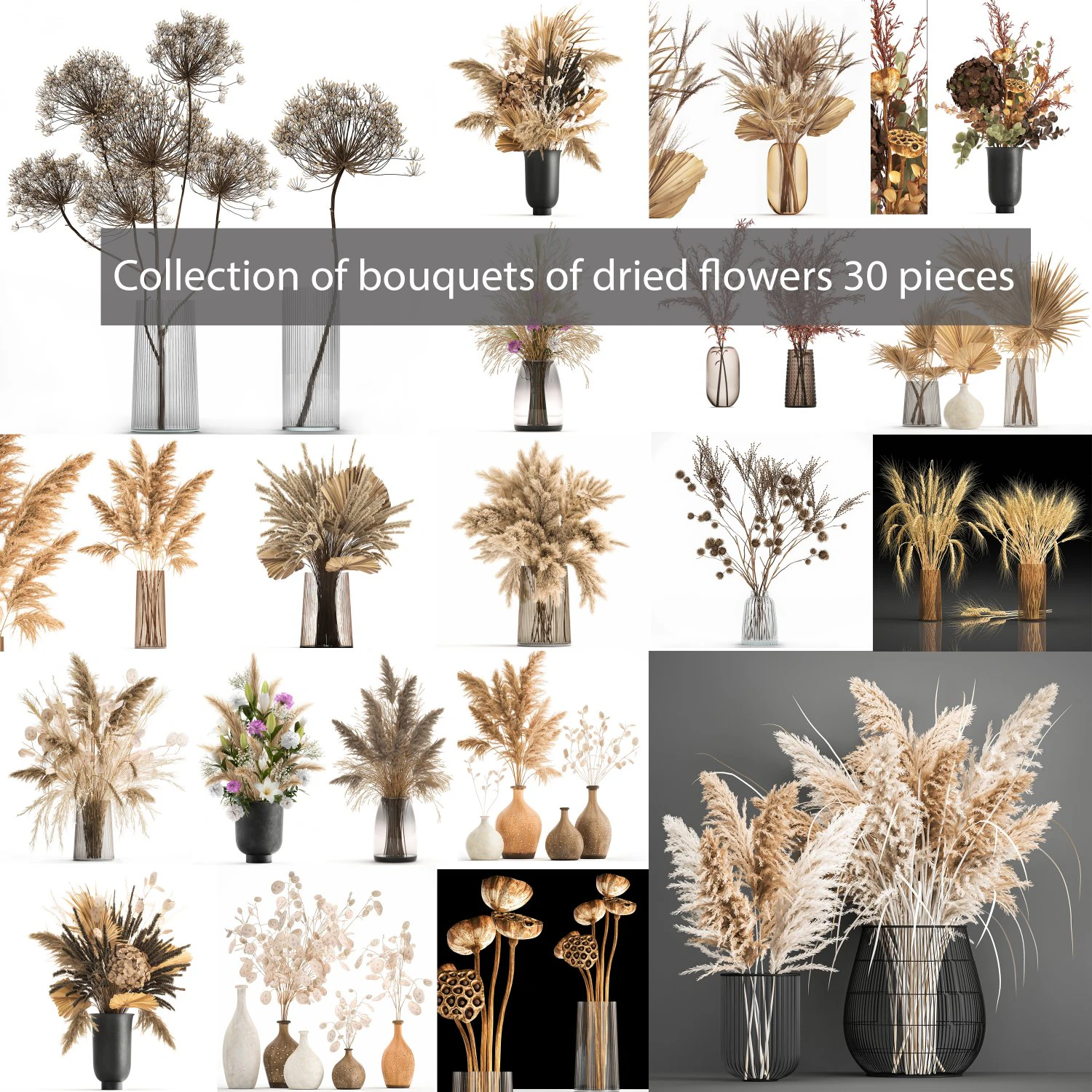 collection of bouquets of dried flowers 30 pieces 3D Model .c4d .max .obj .3ds .fbx .stl .blend 