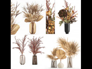 collection of bouquets of dried flowers 30 pieces 3D Model