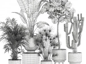 plants in a metal flowerpot for the interior 1079 3D Model