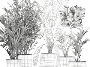 plants in a metal flowerpot for the interior 1083 3D 模型