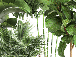 plants in a metal flowerpot for the interior 1084 3D Model