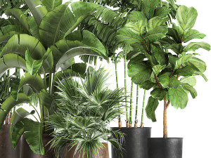 plants in a metal flowerpot for the interior 1084 3D Model