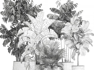 plants in a metal flowerpot for the interior 1084 3D Model