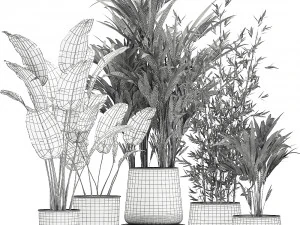 plants in a metal flowerpot for the interior 1087 3D Model