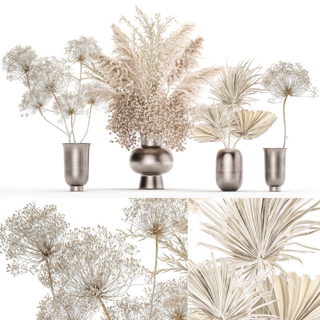 set of bouquets of dried flowers pampas grass 236 3D Модель .c4d .max .obj .3ds .fbx .stl .blend 