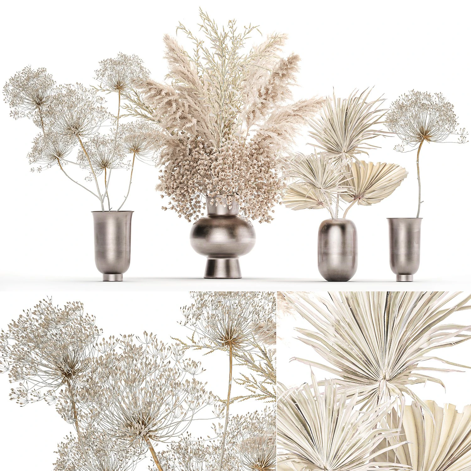 set of bouquets of dried flowers pampas grass 236 3D Model .c4d .max .obj .3ds .fbx .stl .blend 