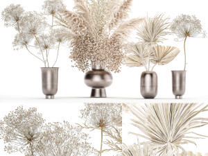 set of bouquets of dried flowers pampas grass 236 3D Model