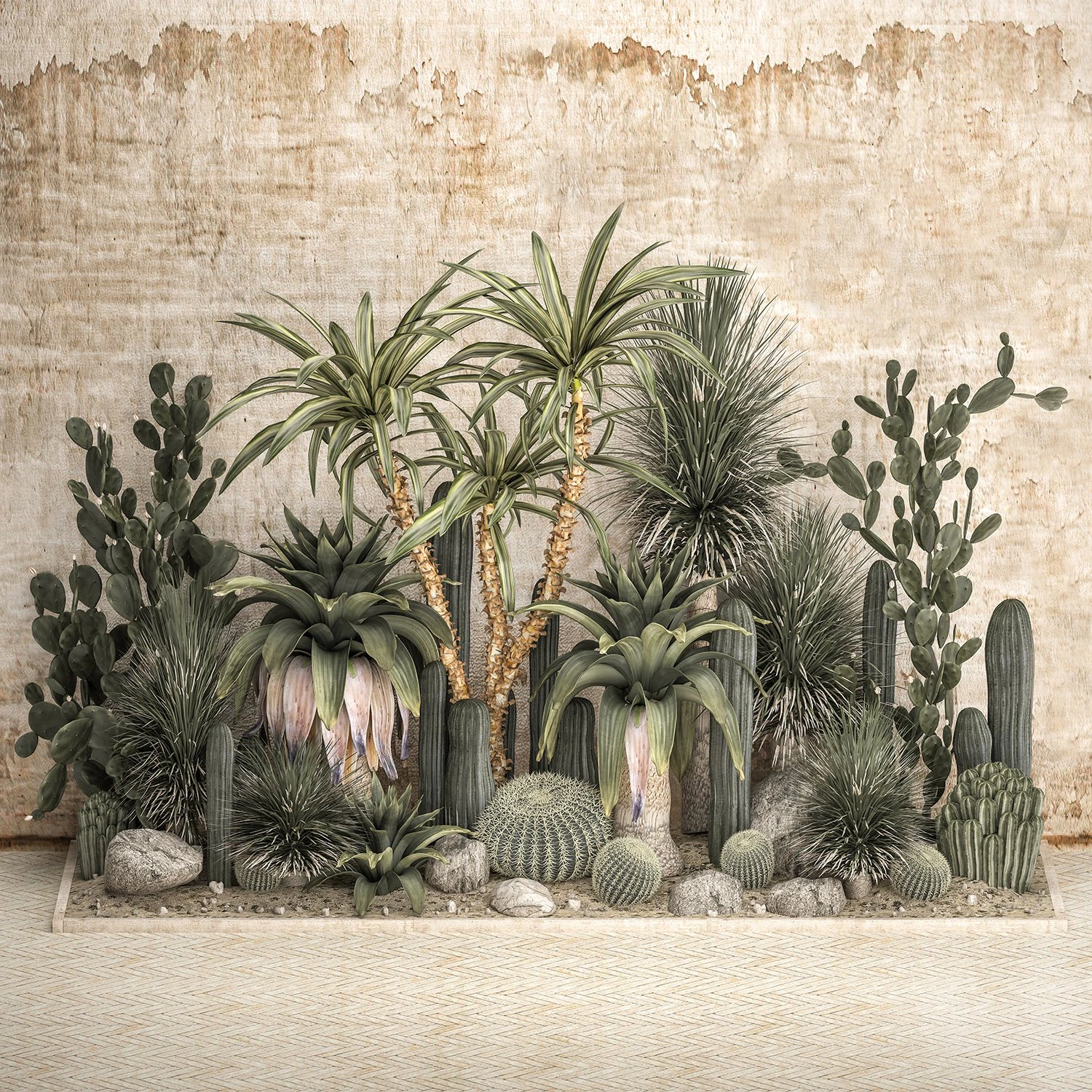 Collection of tropical desert plants 1108A 3D Model .c4d .max .obj .3ds .fbx .stl .blend