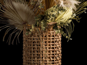 Bouquets of dried flowers with palm leaves in a basket Model 3D