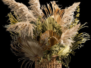 Bouquets of dried flowers with palm leaves in a basket Model 3D