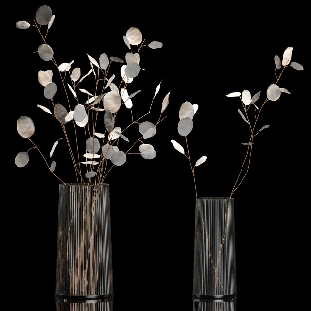 Bouquets Of Dried Flowers Lunaria In Vases 3D Model .c4d .max .obj .3ds .fbx .stl .blend 