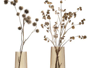 कांटेदार और नीलगिरी की शाखाओं से सूखे फूलों का गुलदस्ता 3D मॉडल