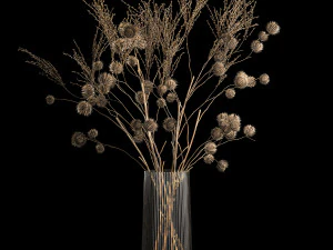とげと枝からのドライフラワーの花束 3Dモデル