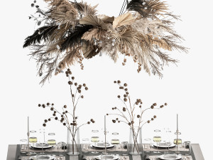 Solemn table setting in eco style from dried flowers and natural decor 3D Model