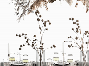 Solemn table setting in eco style from dried flowers and natural decor 3D 모델