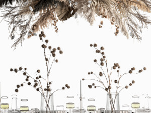 Solemn table setting in eco style from dried flowers and natural decor 3D 모델