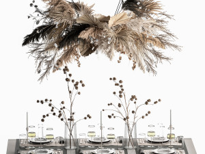 Solemn table setting in eco style from dried flowers and natural decor 3D 모델
