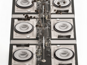 Solemn Table Setting In Eco Style Dried Flowers 3D मॉडल