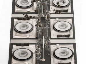 Solemn Table Setting In Eco Style Dried Flowers 3D Model