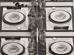 Solemn Table Setting In Eco Style Dried Flowers 3D मॉडल