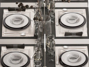 Solemn Table Setting In Eco Style Dried Flowers 3D Model