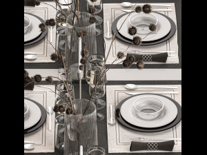 Solemn Table Setting In Eco Style Dried Flowers 3D मॉडल