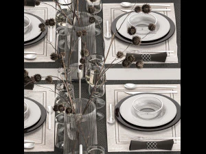 Solemn Table Setting In Eco Style Dried Flowers 3D Model