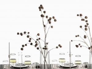 Solemn Table Setting In Eco Style Dried Flowers 3D Model