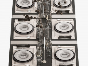 Solemn Table Setting In Eco Style Dried Flowers 3D मॉडल