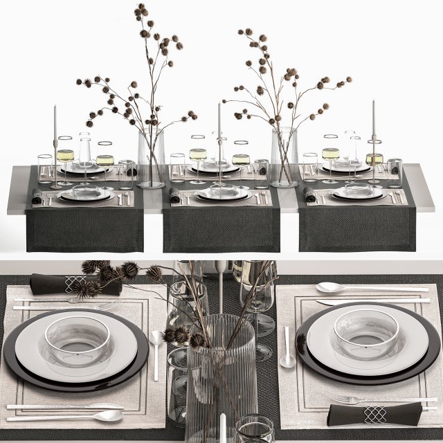 Solemn Table Setting In Eco Style Dried Flowers 3D Model .c4d .max .obj .3ds .fbx .stl .blend 
