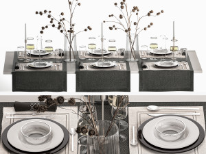 Solemn Table Setting In Eco Style Dried Flowers 3D Model