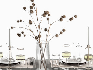 Solemn Table Setting In Eco Style Dried Flowers 3D Model