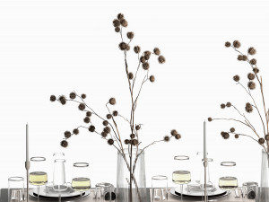 Solemn Table Setting In Eco Style Dried Flowers 3D Model