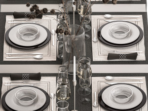 Solemn Table Setting In Eco Style Dried Flowers 3D Model