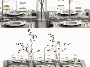 Solemn Table Setting In Eco Style Dried Flowers 3D Model
