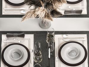 Table Setting With A Bouquet Of Pampas Grass Modelo 3D