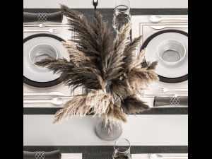 Table Setting With A Bouquet Of Pampas Grass Modelo 3D