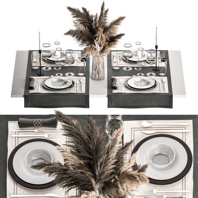 Table Setting With A Bouquet Of Pampas Grass Modello 3D .c4d .max .obj .3ds .fbx .stl .blend 