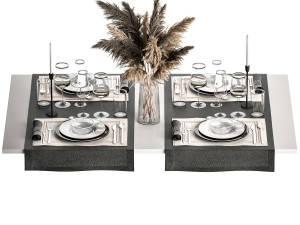 Table Setting With A Bouquet Of Pampas Grass Modello 3D