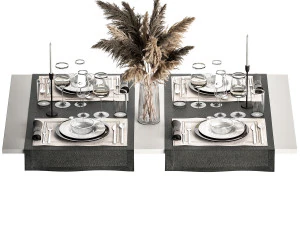 Table Setting With A Bouquet Of Pampas Grass 3D Model