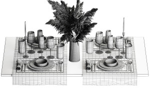 Table Setting With A Bouquet Of Pampas Grass Modello 3D
